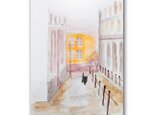 「閑暇と話しながら散歩」 猫　黒猫　街並み　ほっこり癒しのイラストポストカード2枚組No.1361の画像