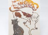 ギルディング和紙葉書　5匹の猫　黄混合の画像