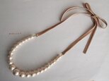 ベロアリボン結び☆コットンパールネックレス(ベージュ)