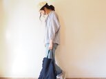 Linen button gather blouse 長袖 BLACK(stripe)の画像