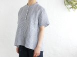 リネン スタンドカラー プルオーバーシャツ （ストライプ）