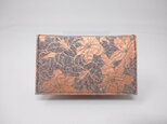 ギルディング和紙カードケース　百合 茶地 銅