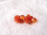 【天然石の刺繍ピアス】 orange garnet × carnelian × sapphire／1点物