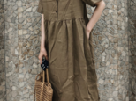 ☆受注製作 コーヒ色 ロングドレス コットン リネンルーズ ワンピース スカートの画像