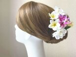 再販:プルメリアとデルフィニュウムのヘッドドレス リゾートウェディング 髪飾り 成人式 結婚式 ヘッドドレス ウェディング