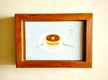 うれしい気持ちになる青い絵画｜原画「ホットケーキ」※桜材 額縁入り　水彩・イラスト・水彩イラストの画像