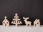 雪の降る村（北欧インテリア木置物ウォールシェルフ新居引越し新築祝い家新生活リラックス癒し）の画像