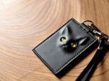 【受注生産品】黒猫のパスケース＋クリップストラップの画像