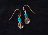 送料無料 レモンクォーツとターコイズのプチピアス／lemon quartz × turquoise
