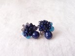 【天然石の刺繍ピアス】lapis lazuli × iolite × agate