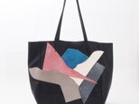 freehand leather pattern large tote（black+）/山羊革×牛革/T050の画像