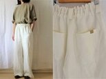 【受注制作】オフ白/ヴィンテージ風リネンツイル　シンプルワイドパンツ