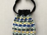 コットン糸　かぎ針編みの巾着　シェル編み　松編みの画像