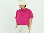 ［フレンチスリーブ・襟付きシャツ］リネン 赤紫色の画像
