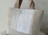 アンティーク*手刺繍*モノグラム*リネン*トートバッグ*Mの画像