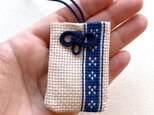[ネコポス送料無料]クロスステッチのマース袋・お守り袋（ミンサー模様・青）の画像