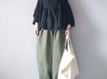 French linen canvas gather blouse(Long sleeve)/BLACKの画像