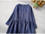 リネン100%ポケット付き総刺繍ゆったり着られる前開き大人可愛い春ワンピース♪