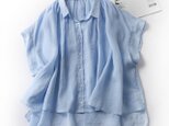 ★サンプルセール　1点のみ★大人のお洒落風合いリネン トップス 半袖 リネン ギャザー 薄手 無地 190712-2