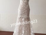 キャミソール 3D立体レース刺繍 ウェディングドレス マーメイドライン スレンダー