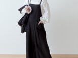 ゆるりと大人かわいいサロペットワイドパンツ-リネン/ブラック