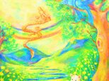 油彩画　F4（A4程度）サイズ　幸せを呼び込む玄関へ　　登り龍　逆さ虹　風水　注文絵画の画像