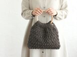 アラン模様 バスケット編み 羊毛ニット トートバッグ  （ブラウン）