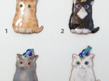 青い小鳥と♪ねこの七宝焼ミニブローチ【受注制作】の画像