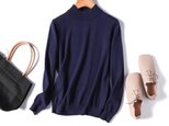 毎日身に着けたい　コットン100％下着ニット　モックネック　セーター　11カラー展開！紺色211001-10