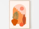 砂漠と植物 / ポスター 写真 ミニマル 現代美術 モダン 階段 太陽 壺 花瓶 ボーホー テラコッタ アートプリントの画像