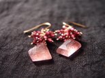 送料無料【K14gf】ストロベリークォーツフリンジピアス／strawberry quartz × garnet