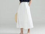 ふわり、ひらり、美しいドレープを描く美形スカート　コットンリネンスカート　ロングスカート ホワイト　210807-1
