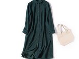 洗練された大人のお洒落を演出する コーデユロイロングシャツワンピース　長袖　濃緑　211007-4