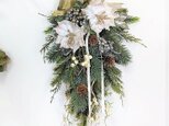 【送料割引】クリスマス スワッグ ベルベット ポインセチア（ホワイトグレイ）アーティフィシャルフラワー AX45の画像
