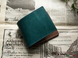 【イタリアンレザー】プエブロ手縫い二つ折り財布　ブルーブラウンの画像