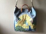 リネンのコラージュと刺し子のバッグ『秋深し山』の画像
