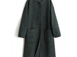 毎日着たい ノーカラー襟コート　ウール　 ボンディング生地　ロングコート濃緑　201210-3