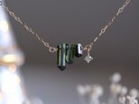 Diamond × Green Tourmaline necklace：ダイヤモンド×トルマリン　K10YG/14kgfの画像