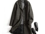 大人が着たいお洒落なウールコート　イタリア製ウール100％チェック柄生地　ロングコート191205-6の画像