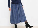 SALE☆手織り綿絣ロングスカート、インディゴ縦縞、オールシーズンの画像