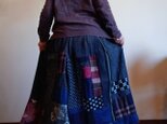 古布リメイク☆絵絣や布団側パッチ＆パッチの温かスカート８３cm丈の画像