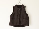 ウールリネンとボアのリバーシブルベスト＊焦げ茶