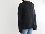 《限定1》羊毛100% 手編みウールニット 片畦ハイネックセーター （チャコール）の画像