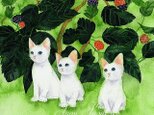 水彩画・原画「3匹の子猫と桑の実」の画像