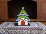 『クリスマスツリー風ハウス』［ステンドグラス］キャンドルホルダー ランプ  オブジェ（キャンドル風ライト付き）の画像