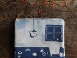 藍染 ポーチ 「コーヒとお菓子と小さな窓辺　あかり」の画像