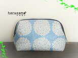 ワイヤー口金ポーチ／楽器アクセサリー収納用／アジサイ柄／ブルーの画像