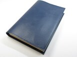ハヤカワ文庫トールサイズ対応・ネイビーブルー・シュリンクゴート・一枚革のブックカバー・0631の画像