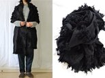 【完成品】黒/ジャガード織フリンジコットン　細幅ストールの画像