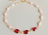 14kgf ガーネットと淡水真珠のブレスレット /ac857